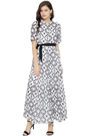 Black Ikkat Belted Maxi Dress