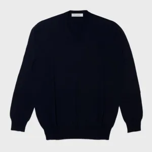 Cruciani Men's V-neck Sweater Cashmere & Silk Night Blue