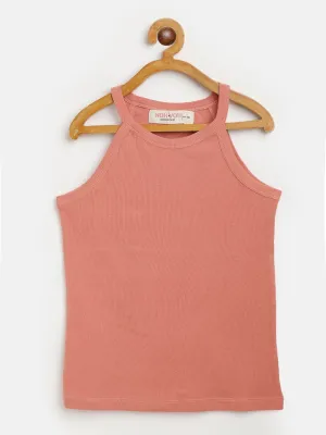 Girls Coral Rib Halter Neck Top