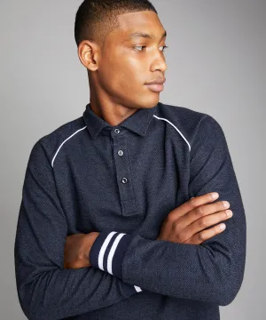 Italian Wool Herringbone Polo in Navy