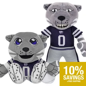 Kansas State Willie the Wildcat Mascot Bundle: 10" Plush Figure & Kuricha Plushies