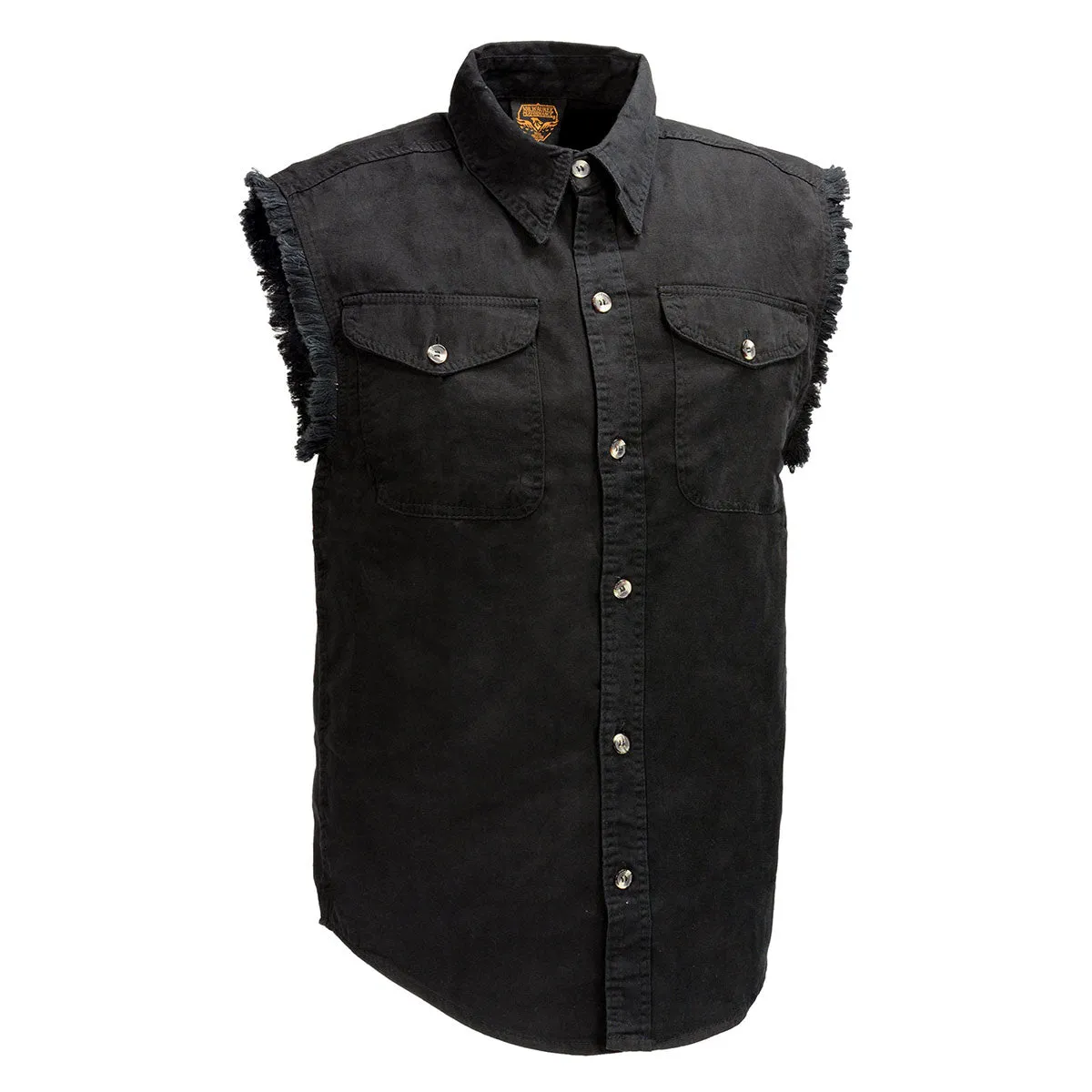 Milwaukee Leather DM1002 Men's Black Lightweight Denim Shirt with Frayed Cut Off Sleeveless