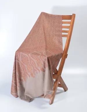 Natural Beige Handwoven Multicolour Jaali Embroidered Cashmere Pashmina Shawl