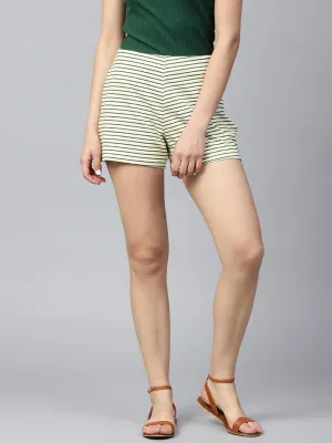 Off White & Green Stripes Shorts